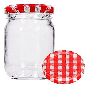 10 Potes de Vidro Redondo 150ml Tampa Xadrez Geleia Tempero