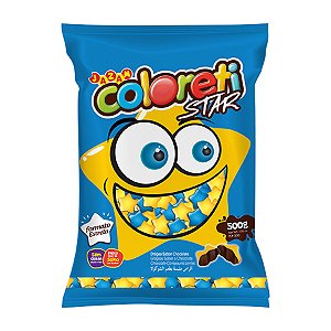 Pastilhas Confeitadas Sabor Chocolate Coloreti Star Amarelo e Azul - 500g - 1 unidade - Rizzo