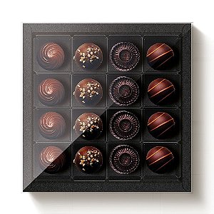 Caixa 16 Doces Quadrada Preto com Tampa Cristal - 10 unidades - 16,8x16,8x4cm - Cromus Profissional