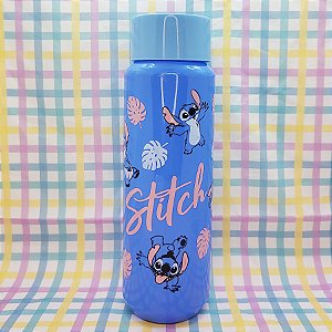 Garrafa Squeeze Pet Italiana - Stitch - Azul Tampa Azul - 1L  26cm - 1 unidade - Disney Original - Rizzo