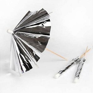Palito para decoração Guarda Chuva Prateado - 12 unidades - 10 cm - Rizzo