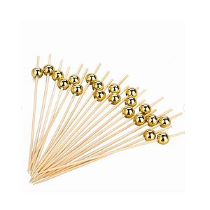 Palito em Bambu para petiscos com Bolinhas Douradas - 50 unidades - 9 cm - Rizzo