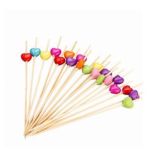 Palito em Bambu para petiscos com Corações coloridos - 20 unidades - Rizzo