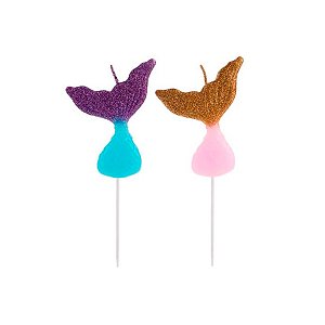 Vela Cauda Sereia com glitter - 2 unidades - Rizzo