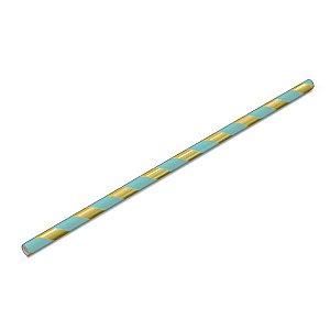 Canudo Biodegradável Listrado Dourado e Azul Bebe - 15 unidades - Rizzo