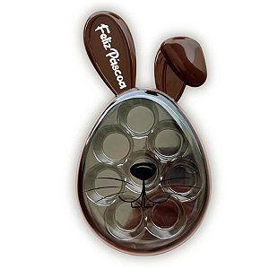 Caixa Acrílica Coelho com Berço Feliz Páscoa - Marrom - 23,5x13cm - 1 unidade - Rizzo