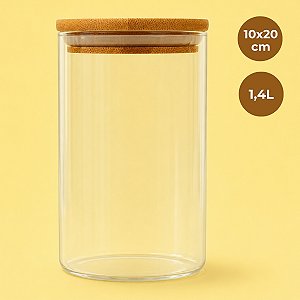 Pote de Vidro Hermético com Tampa de Bambu - 10x20cm - 1,4L - 1 unidade - Rizzo