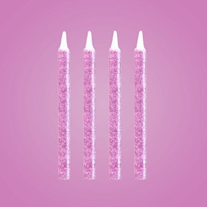 Vela Palito Rosa Com Glitter - 6cm - 8 unidades - Regina - Rizzo