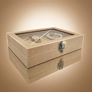 Porta Jóias Com Visor - Bege - 20x4x15cm - 1 unidade - Rizzo