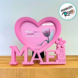 Porta Retrato Rosa Com Moldura de Coração - Mãe como é Grande o Meu Amor por Você - 18x21cm - 1 unidade - Rizzo