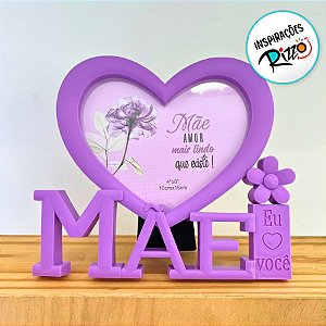 Porta Retrato Roxo Com Moldura de Coração - Mãe Amor Mais Lindo que Existe - 18x21cm - 1 unidade - Rizzo