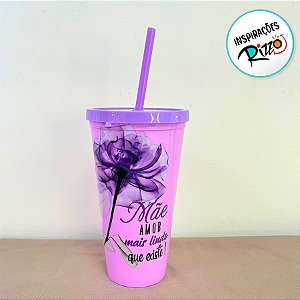 Copo Com Tampa e Canudo - Mãe Amor Mais Lindo que Existe - 600ml - 1 unidade - Rizzo