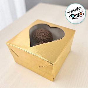 Caixa Para Doce Com Visor De Coração - 5,5x5x3cm - Ouro Texturizado - 10 unidades - Assk - Rizzo