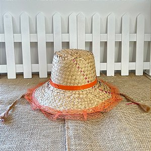 Chapéu de Palha De Renda Com Trança Loira - Laranja - 34cm - 1 unidade - Rizzo