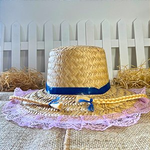 Chapéu de Palha De Renda Com Trança Loira - Lílas - 34cm - 1 unidade - Rizzo