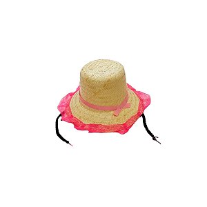 Chapéu de Palha de Renda com Trança - Rosa com Trança Preta - 1 unidade - Rizzo