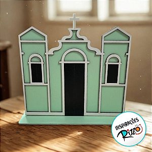 Igreja em MDF De Festa Junina - Verde Pastel - 21x20cm - 1 unidade - Rizzo