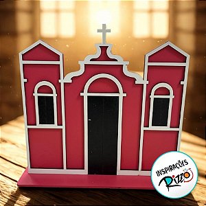 Igreja em MDF De Festa Junina - Vermelho - 21x20cm - 1 unidade - Rizzo