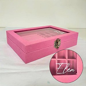 Porta Jóias Com Visor Personalizado com Nome Branco - Rosa - 20x4x15cm - 1 unidade - Rizzo