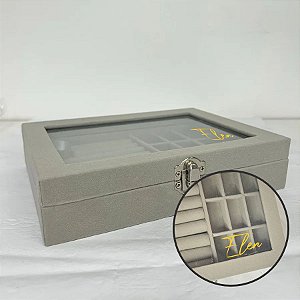 Porta Jóias Com Visor Personalizado com Nome Dourado - Cinza - 20x4x15cm - 1 unidade - Rizzo