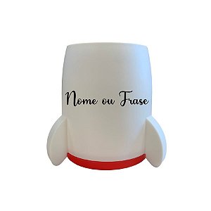 Porta Lápis De Plástico Perssonalizado Escrita Preta Foguete - Branco - 8x10cm - 1 unidade - Rizzo