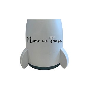 Porta Lápis De Plástico Perssonalizado Escrita Preta Foguete - Azul - 8x10cm - 1 unidade - Rizzo