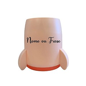 Porta Lápis De Plástico Perssonalizado Escrita Preta Foguete - Rosa - 8x10cm - 1 unidade - Rizzo