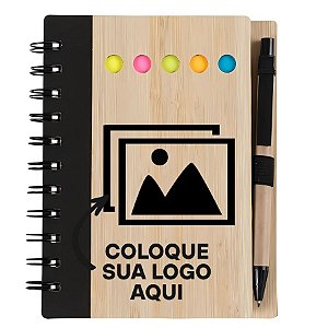 Bloco para Anotação Personalize Logo Preta Com Caneta E Autoadesivo - Preto - 70 Folhas - 11,5x15,5cm - 1 unidade - Rizz