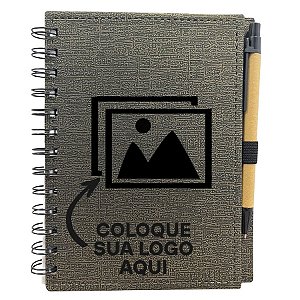 Bloco para Anotação Personalize Logo Preta De Couro com Caneta - Preto Com Dourado - 70 Folhas   - 14,5x18cm - 1 unidade