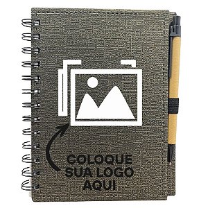 Bloco para Anotação Personalize Logo Branca De Couro com Caneta - Preto Com Dourado - 70 Folhas   - 14,5x18cm - 1 unidad