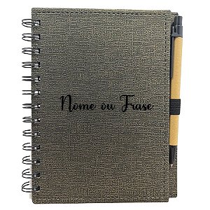 Bloco para Anotação Personalizado Escrita Preta De Couro com Caneta - Preto Com Dourado - 70 Folhas - 14,5x18cm - 1 unid