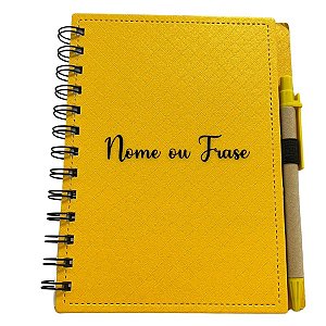 Bloco para Anotação Personalizado Escrita Preta De Couro com Caneta - Amarelo - 70 Folhas - 14,5x18cm - 1 unidade - Rizz