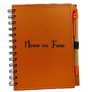 Bloco para Anotação Personalizado Escrita Preta De Couro com Caneta - Laranja - 70 Folhas - 14,5x18cm - 1 unidade - Rizz