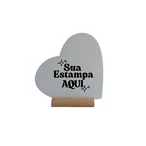 Azulejo com Brilho com Suporte em Madeira Pinus Personalize com Sua Estampa - Formato Coração - 18x16cm - 1 unidade - Ri
