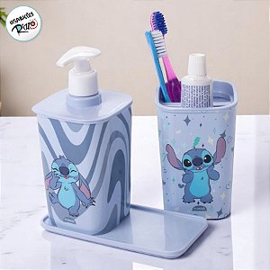 Kit para Banheiro de Plástico - Stitch - 3 Peças - 1 unidade - Disney Original - Rizzo