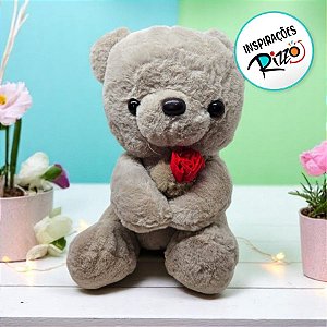 Urso De Pelúcia Com Flor - Bege - 27cm - 1 unidade - Rizzo