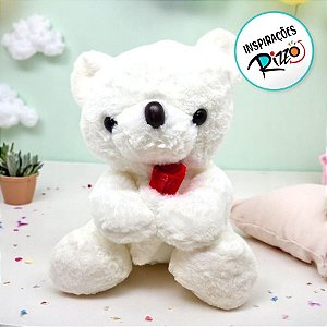 Urso De Pelúcia Com Flor - Branco - 27cm - 1 unidade - Rizzo
