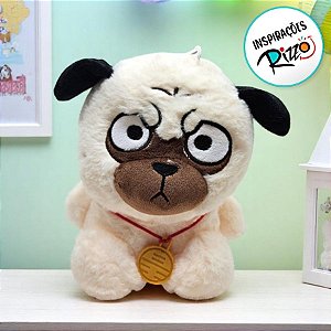 Cachorro Pug De Pelúcia " Zangado " - Branco - 19cm - 1 unidade - Rizzo