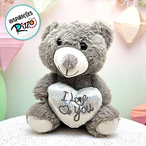 Urso De Pelúcia "I love you" - Cinza - 20cm - 1 unidade - Rizzo