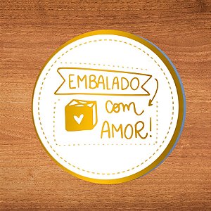Adesivo "Embalado Com Amor" - Ref.2120 - Hot Stamping - 2,5x2,5cm - 50 unidades - Stickr - Rizzo