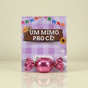 Cartão Lembrancinha Festa Junina "Um Mimo Pro Cê" - Xadrez Roxo - 10x8cm - 10 unidades - Stickr - Rizzo