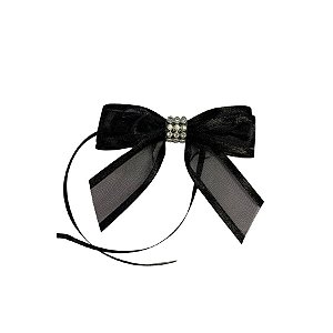 Laço Com Strass Prata - Preto - 8x8cm - 1 unidade - Rizzo