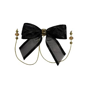 Laço Com Pedraria Dourada - Preto - 8x8cm - 1 unidade - Rizzo