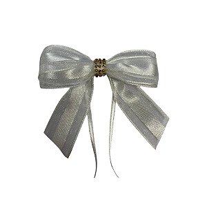 Laço Com Strass Dourado - Branco - 8x8cm - 1 unidade - Rizzo