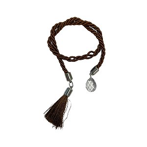 Cordão Decorativo Com Pompom E Pingente Gota - Marrom Com Prata - 33,5cm - 1 unidade - Rizzo