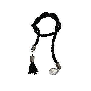 Cordão Decorativo Com Pompom E Pingente Gota - Preto Com Prata - 33,5cm - 1 unidade - Rizzo