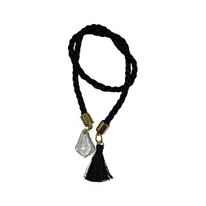 Cordão Decorativo Com Pompom E Pingente Pião - Preto Com Ouro - 33,5cm - 1 unidade - Rizzo