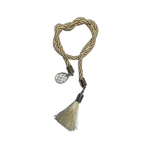 Cordão Decorativo Com Pompom E Pingente Gota - Bege Com Prata - 33,5cm - 1 unidade - Rizzo