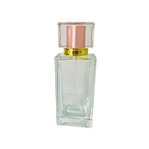 Frasco para Perfumaria de Vidro Retangular - Spray Dourado com Tampa Rosa - 50 ml - 1 unidade - Rizzo