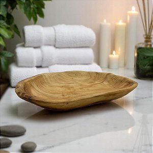 Bandeja Decorativa em Madeira Natural Formato Orgânico - 30x32x4cm - 1 unidade - Rizzo
